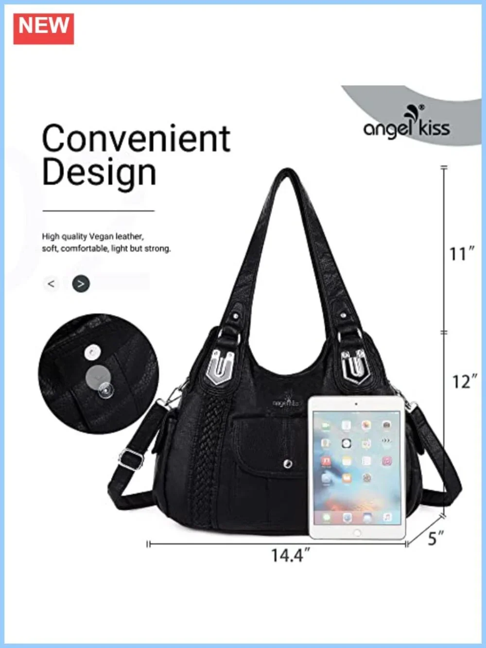 Washed Vegan Leather Crossbody Hobo Satchel Tote Shoulder Bag